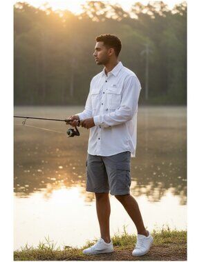 Gander Mountain Mens XL Shirt Guide Series Vent White Fishing Camping Quick Dry